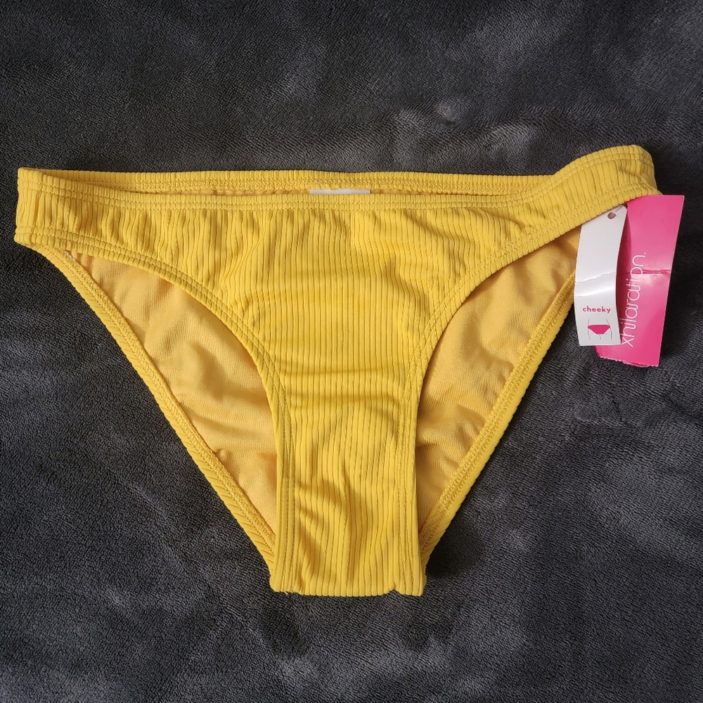 🐞4/$10🐞 Xhilaration Juniors Yellow Ribbed Bikini Bottom Swimwear Size XS(00)